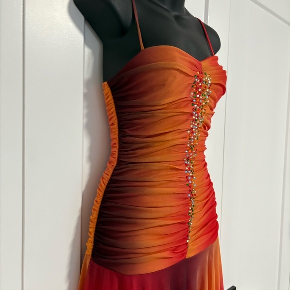 Y2k Elegant Sunset Ombre Midi Prom Dress With Sweetheart Neckline Size Medium - Picture 10 of 16